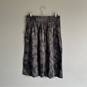 LOFT  Brown Leaf Print Midi Skirt with Pockets XS